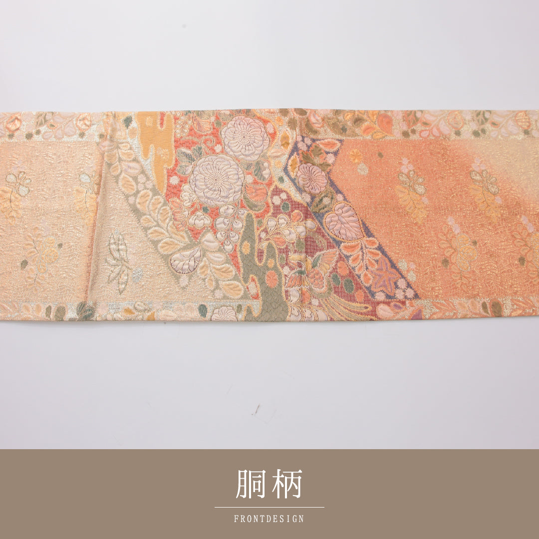 袋帯 帯丈434cm 正絹 六通 フォーマル 辻が花 クリーム系 1243-02324