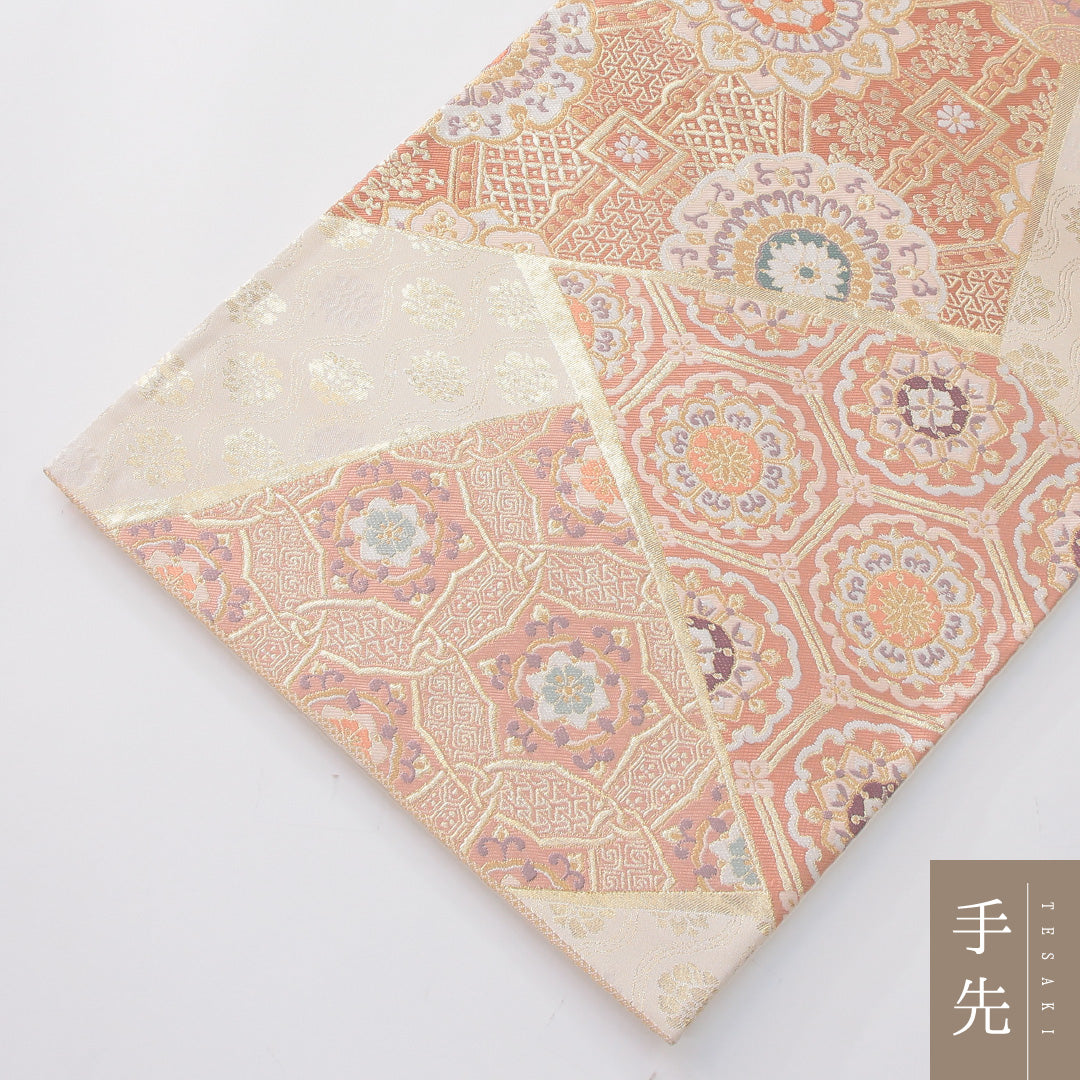 袋帯 帯丈436cm 正絹 六通 フォーマル 宝相華 吉祥文様 クリーム系 1243-02264
