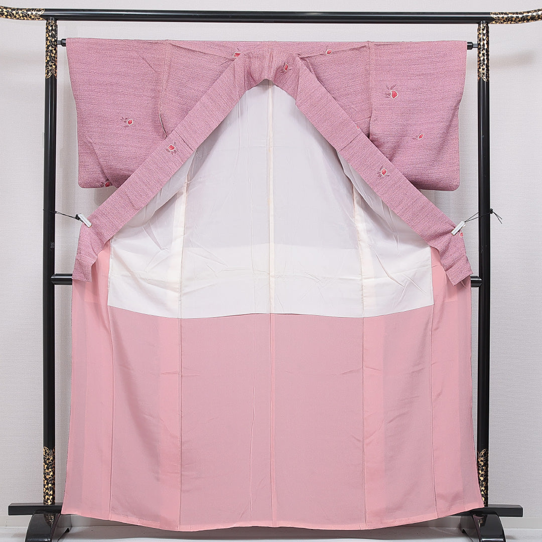 小紋 袷 身丈165cm 裄丈64cm 正絹 Aランク XLサイズ 広衿 インフォーマル 部分絞り 花柄 紫系 1215-16667