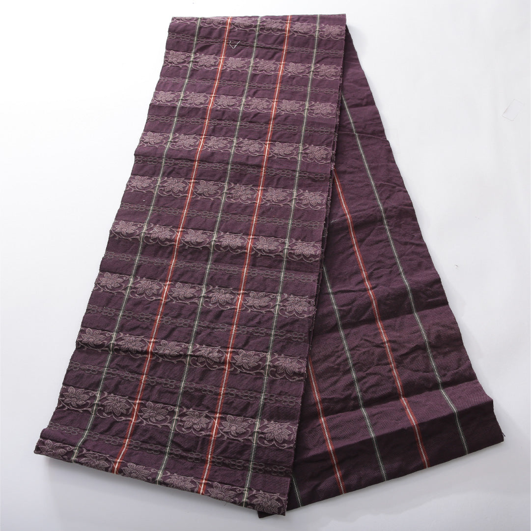 八寸名古屋帯 帯丈306cm カジュアル 開き仕立て 全通 Aランク 正絹 ふくれ織 唐華 紫系 1224-03921