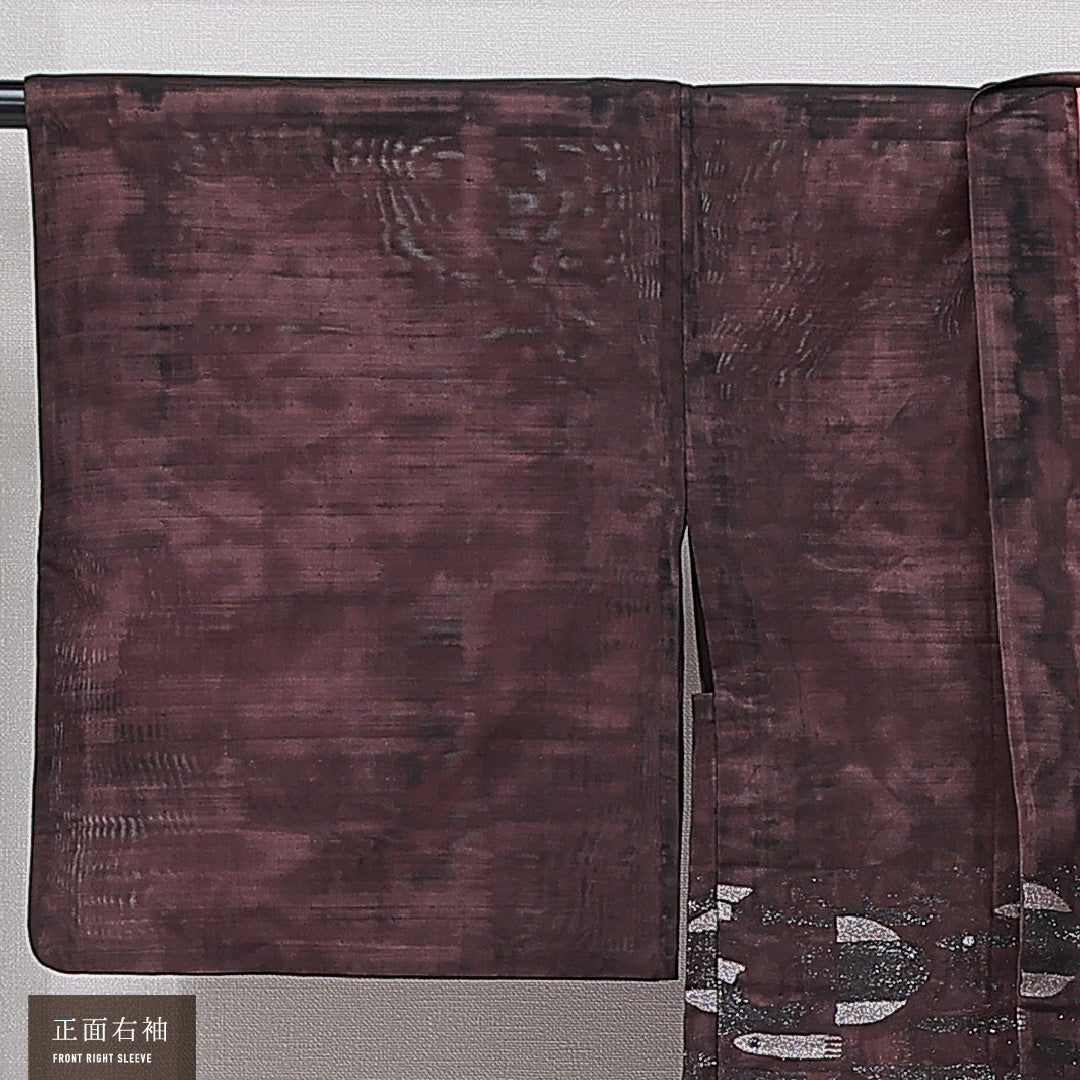 夏物 道中着 二重紗 身丈77cm 裄丈65cm 正絹 Sランク カジュアル Mサイズ 抽象柄 素朴 落ち着き 茶系 RP 1236-15458