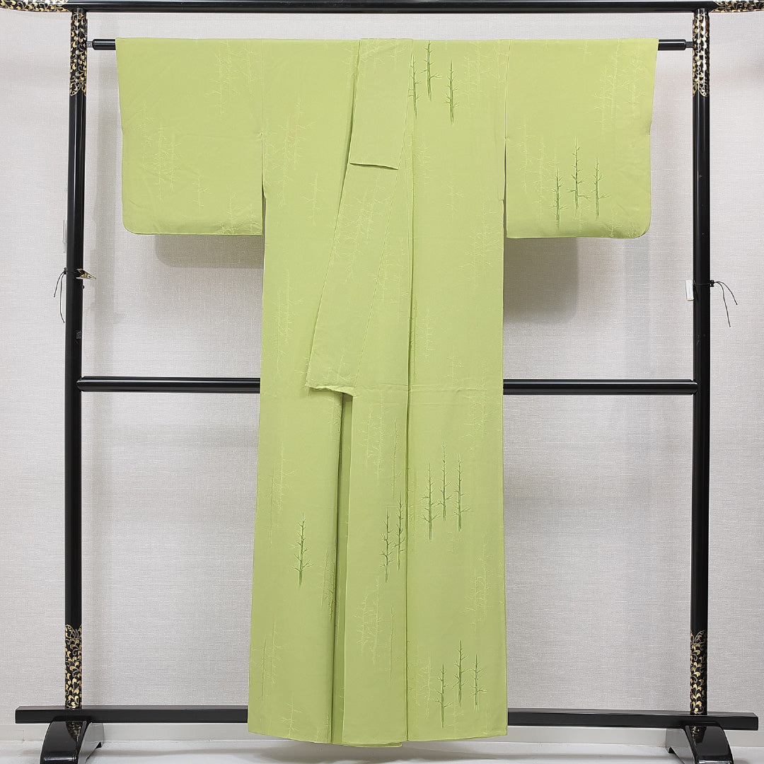 小紋 袷 身丈157cm 裄丈64cm 正絹 Sランク インフォーマル 広衿 Mサイズ 植物柄 緑系 RP 1221-15513