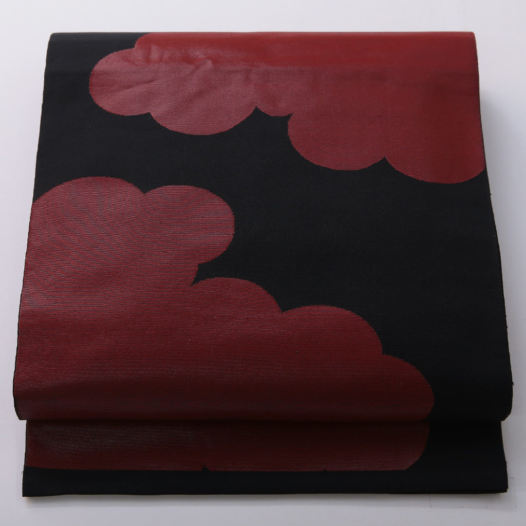 袋帯 帯丈426cm セミフォーマル 六通 帯芯なし Sランク 正絹 霞 黒系 1223-02064