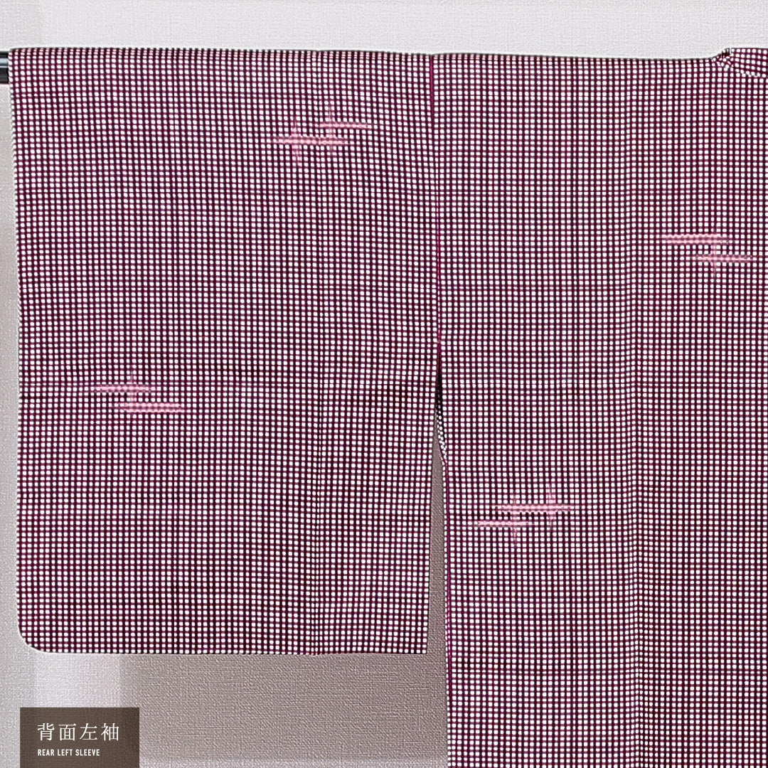 道行コート 単衣 身丈127cm 裄丈63cm 正絹 Sランク セミフォーマル Sサイズ 格子 紫系 RP 1237-16794