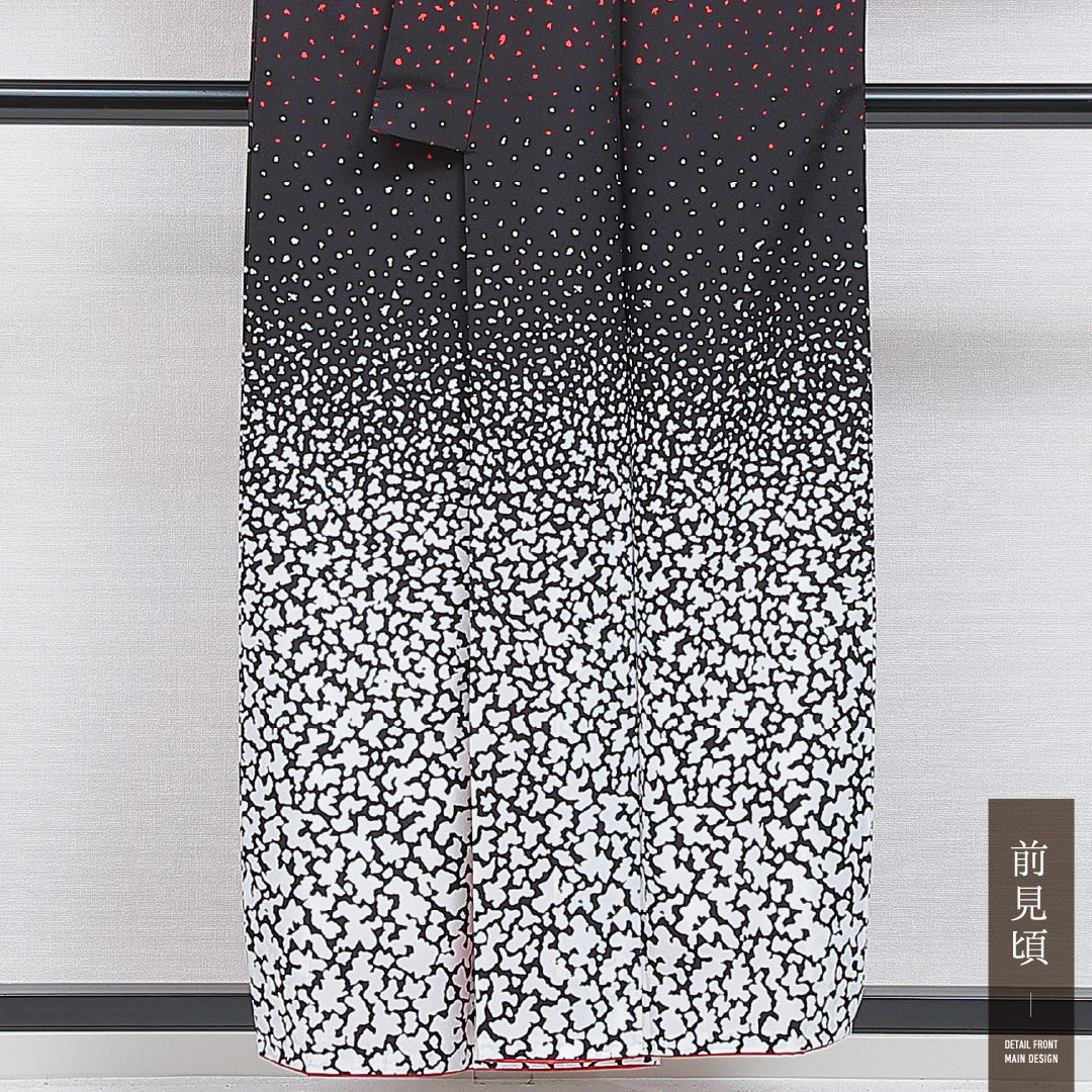 洗える着物 小紋 袷 身丈156cm 裄丈61cm ポリエステル Sランク インフォーマル バチ衿 Mサイズ 抽象柄 黒系 RP 1221-16285