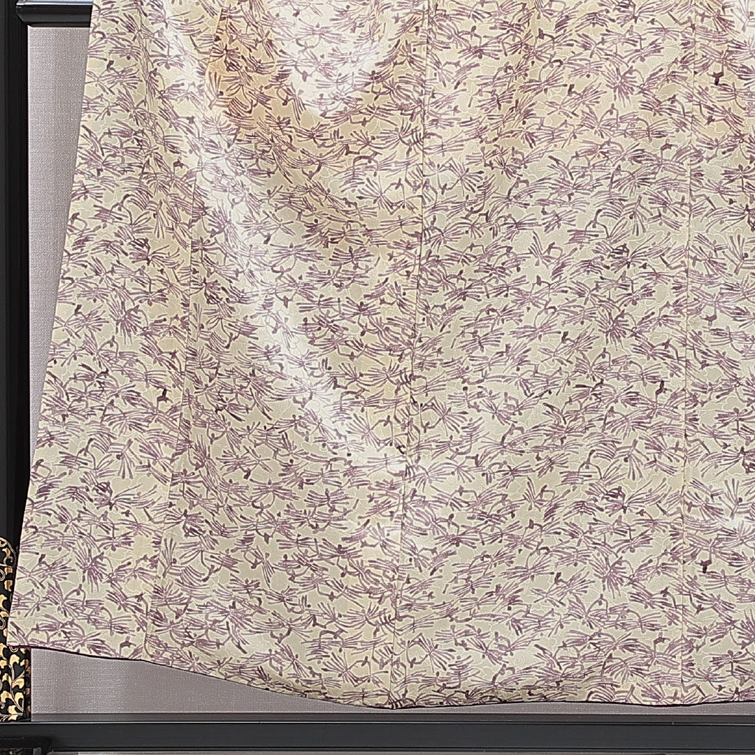 小紋 袷 身丈153cm 裄丈65cm 正絹 Cランク インフォーマル 広衿 Sサイズ 創作柄 クリーム系 LP 1221-16004