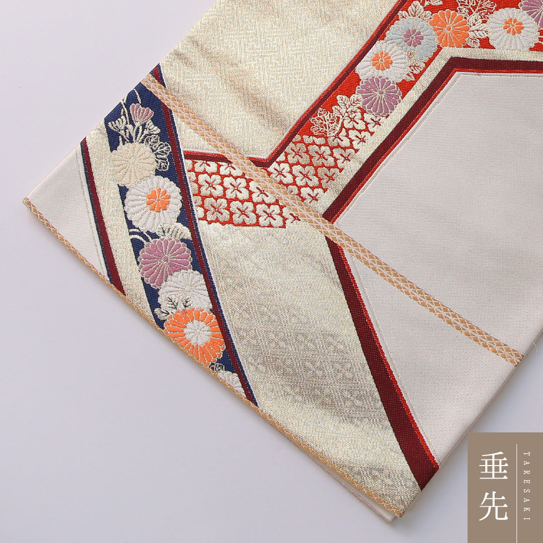 袋帯 帯丈432cm 正絹 六通 フォーマル 亀甲 吉祥文様 白系 金系 1243-01964