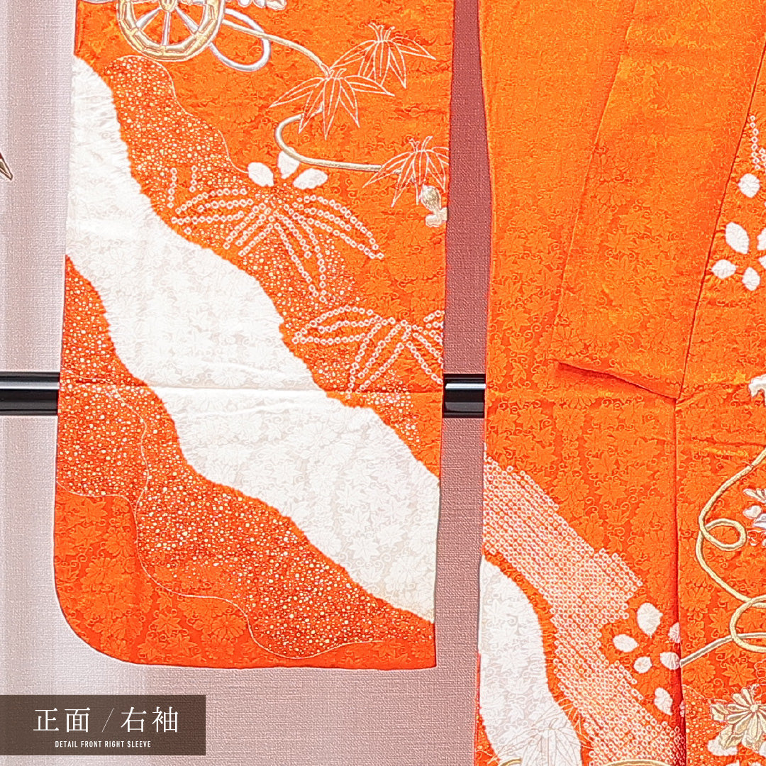 振袖 袷 身丈154cm 裄丈63cm フォーマル Cランク Sサイズ 正絹 広衿 牡丹 刺繍 金駒刺繍 1213-F0678