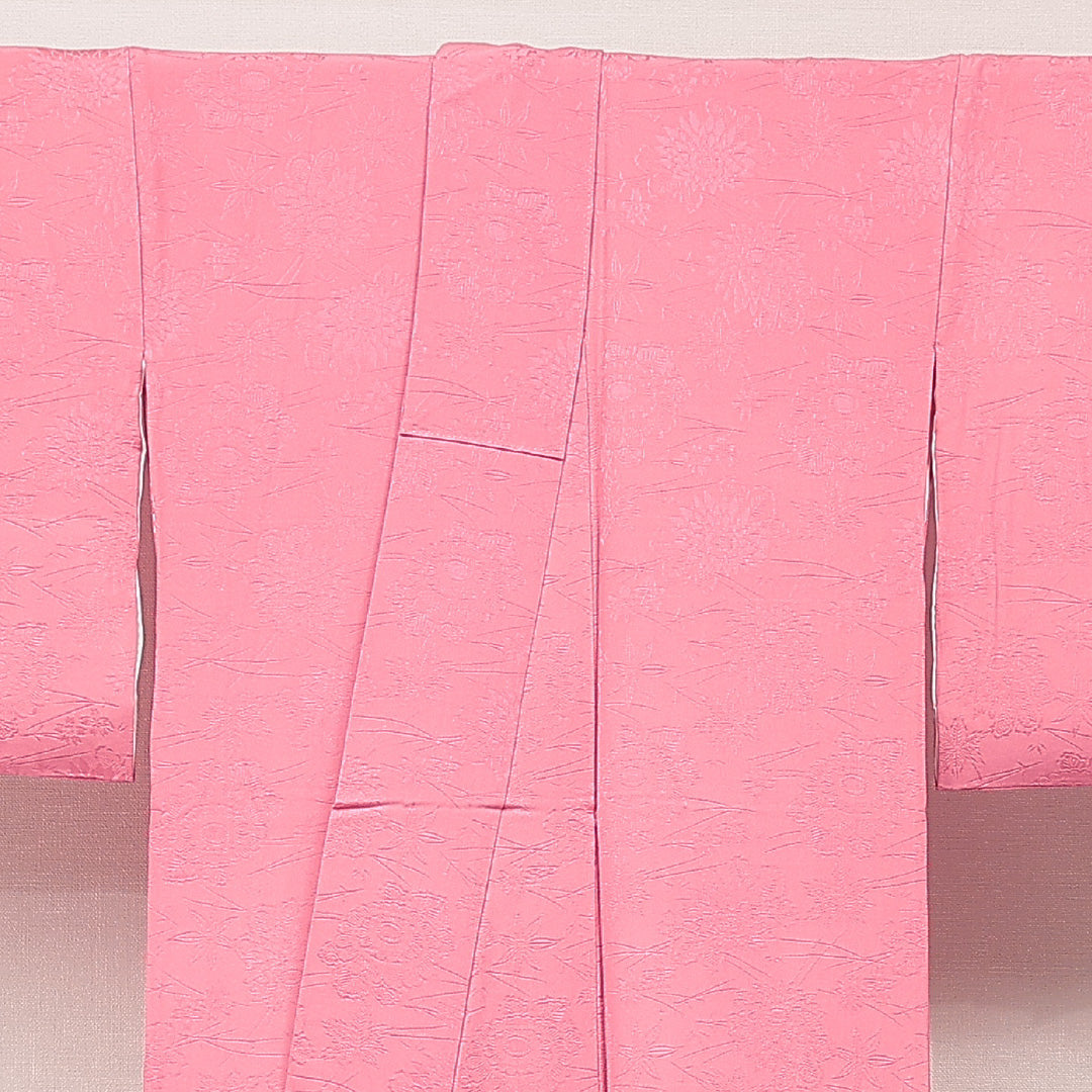 色無地 袷 身丈160cm 裄丈66cm 正絹 Sランク Lサイズ 広衿 インフォーマル 紋意匠 桜 ピンク系 1214-16894