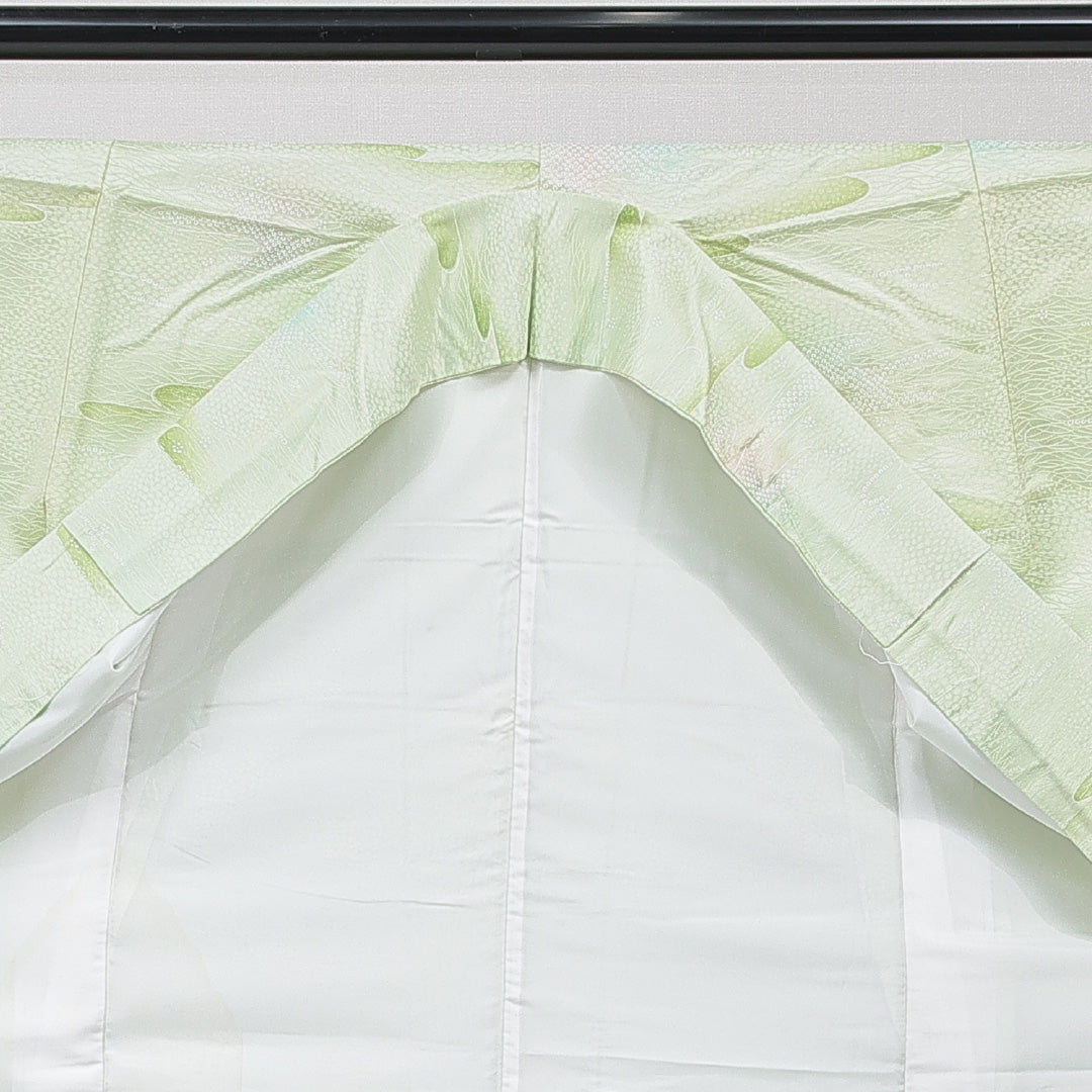 小紋 洗える着物 袷 身丈150cm 裄丈62cm ポリエステル Cランク Sサイズ 広衿 インフォーマル 古典柄 緑系 1215-15797