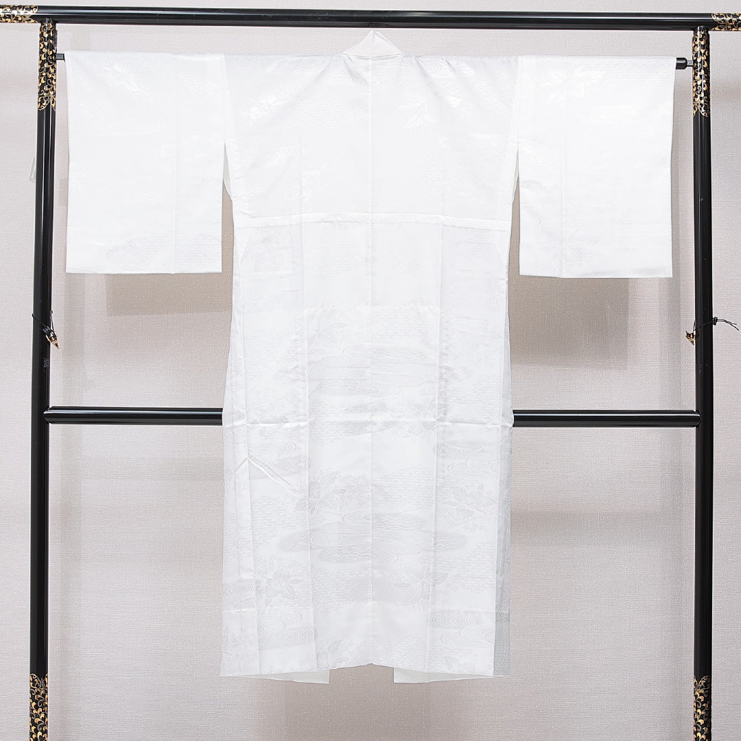 夏物 長襦袢 絽 身丈132cm 裄丈64cm 正絹 Sランク XLサイズ 流水 花柄 白系 RP 1239-15417