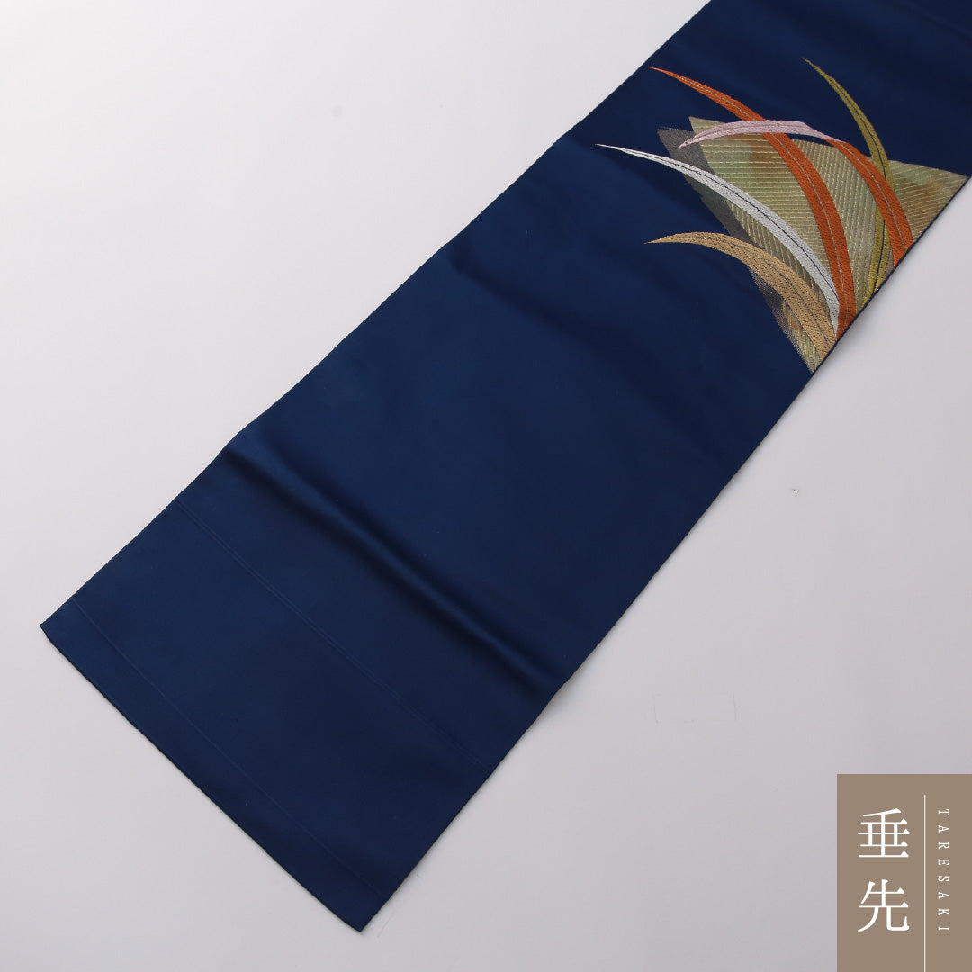八寸名古屋帯 Sランク 帯丈342cm 正絹 ポイント柄 名古屋仕立て 織り インフォーマル 蘭 深い青系 M4 1245-03221