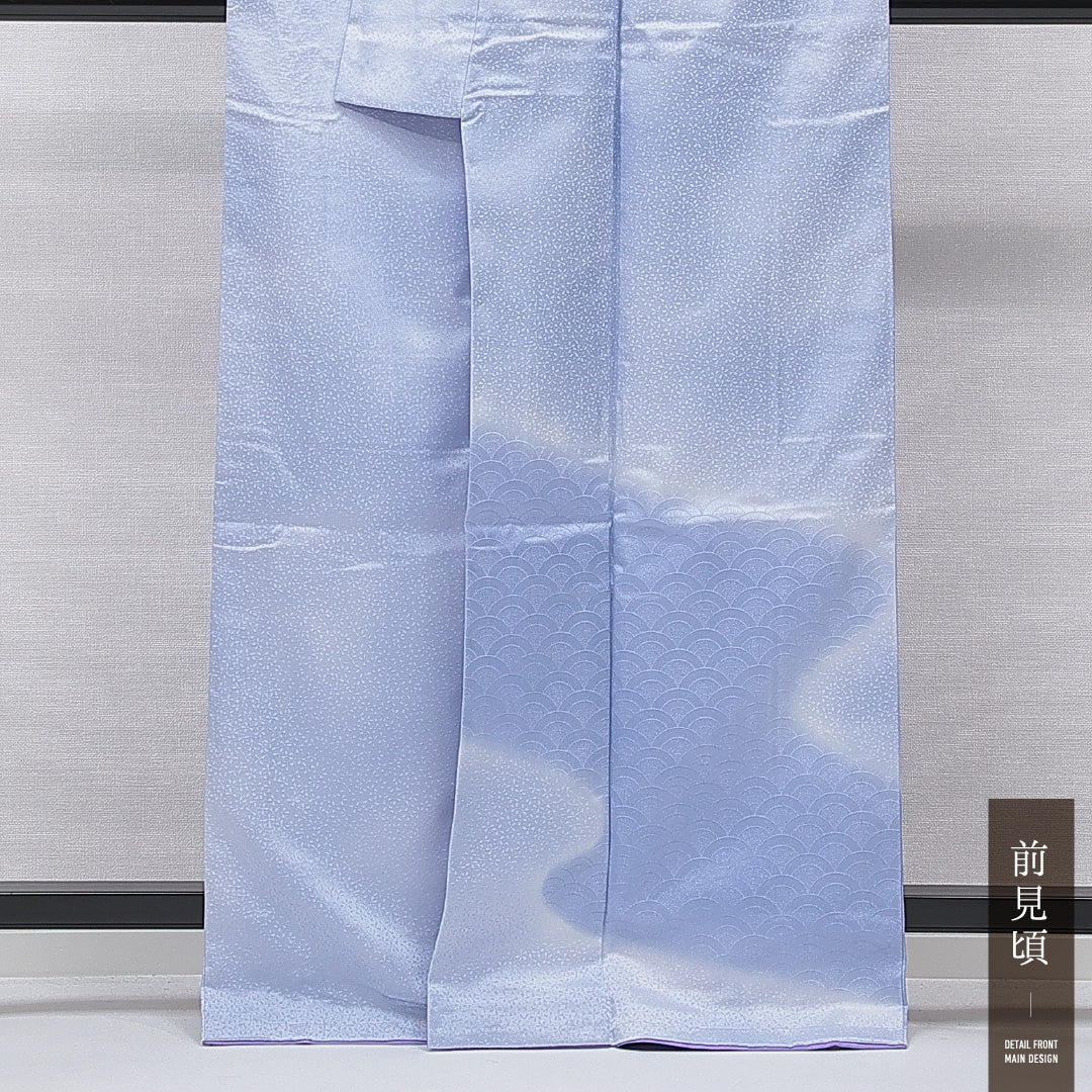 洗える着物 付下げ 袷 身丈159cm 裄丈66cm ポリエステル Sランク インフォーマル 広衿 Mサイズ 青海波 水色系 RP 1218-15791