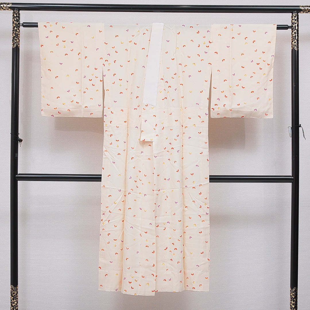 長襦袢 無双袖 身丈135cm 裄丈63cm 正絹 Cランク XLサイズ 蝶 クリーム系 LP 1239-16683