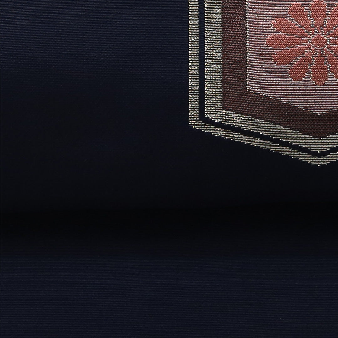 八寸名古屋帯 帯丈359cm カジュアル 松葉仕立て 全通 Sランク 正絹 博多織 菊亀甲 紺系 1224-03652