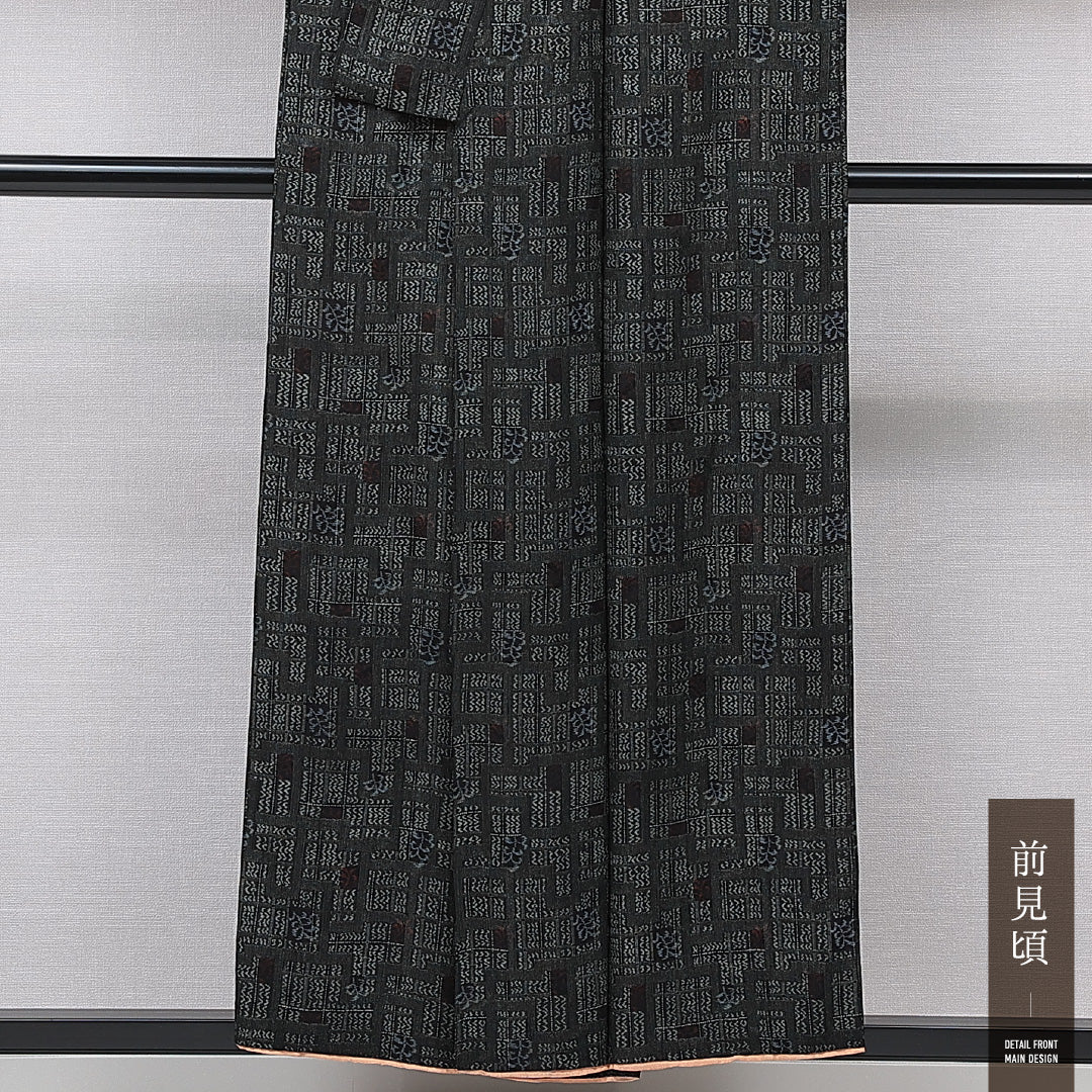 小紋 袷 身丈147cm 裄丈63cm 正絹 Sランク インフォーマル 広衿 XSサイズ 抽象柄 多色系 RP 1221-15605