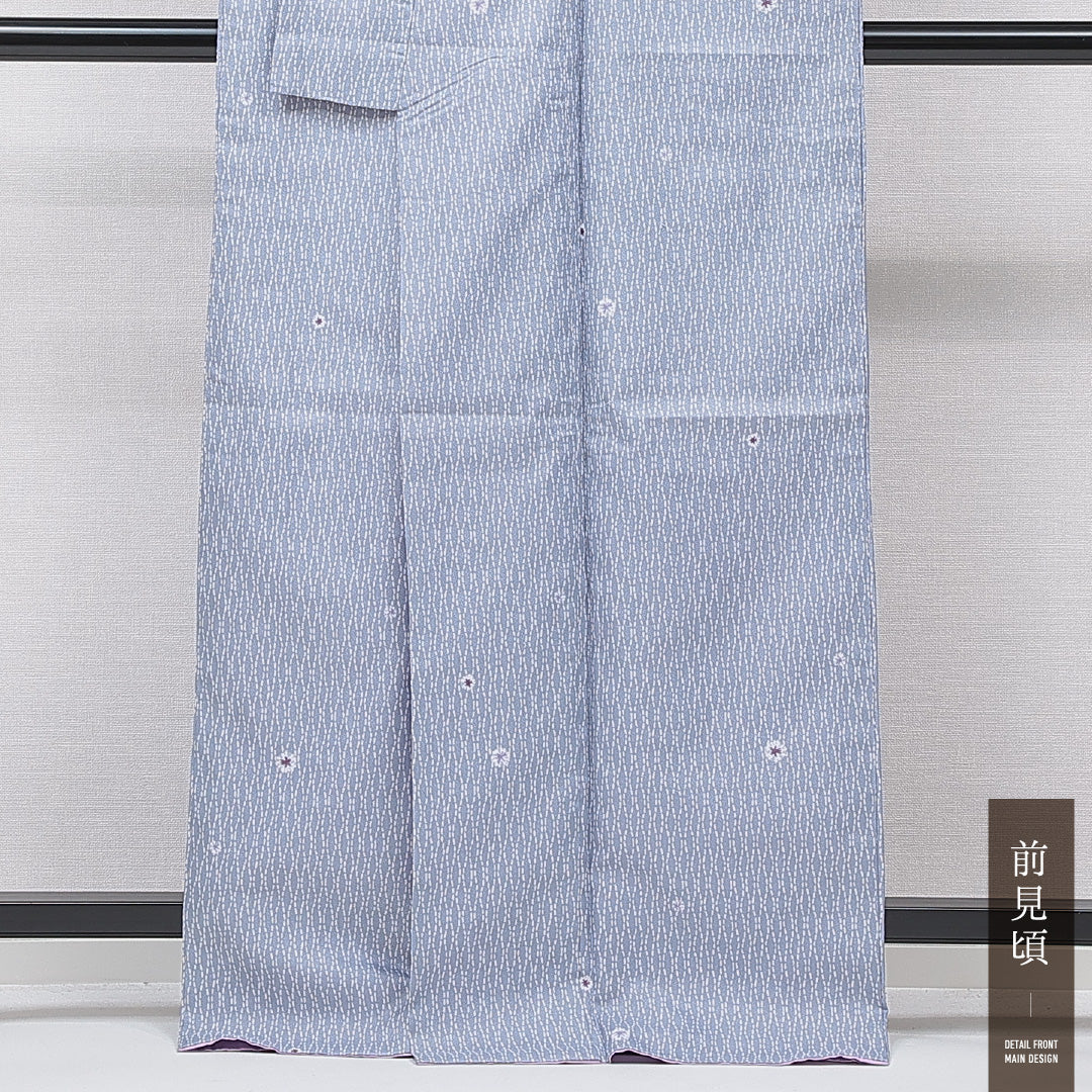 洗える着物 小紋 袷 身丈166cm 裄丈67cm ポリエステル Sランク インフォーマル 広衿 XLサイズ よろけ縞 水色系 RP 1221-15828