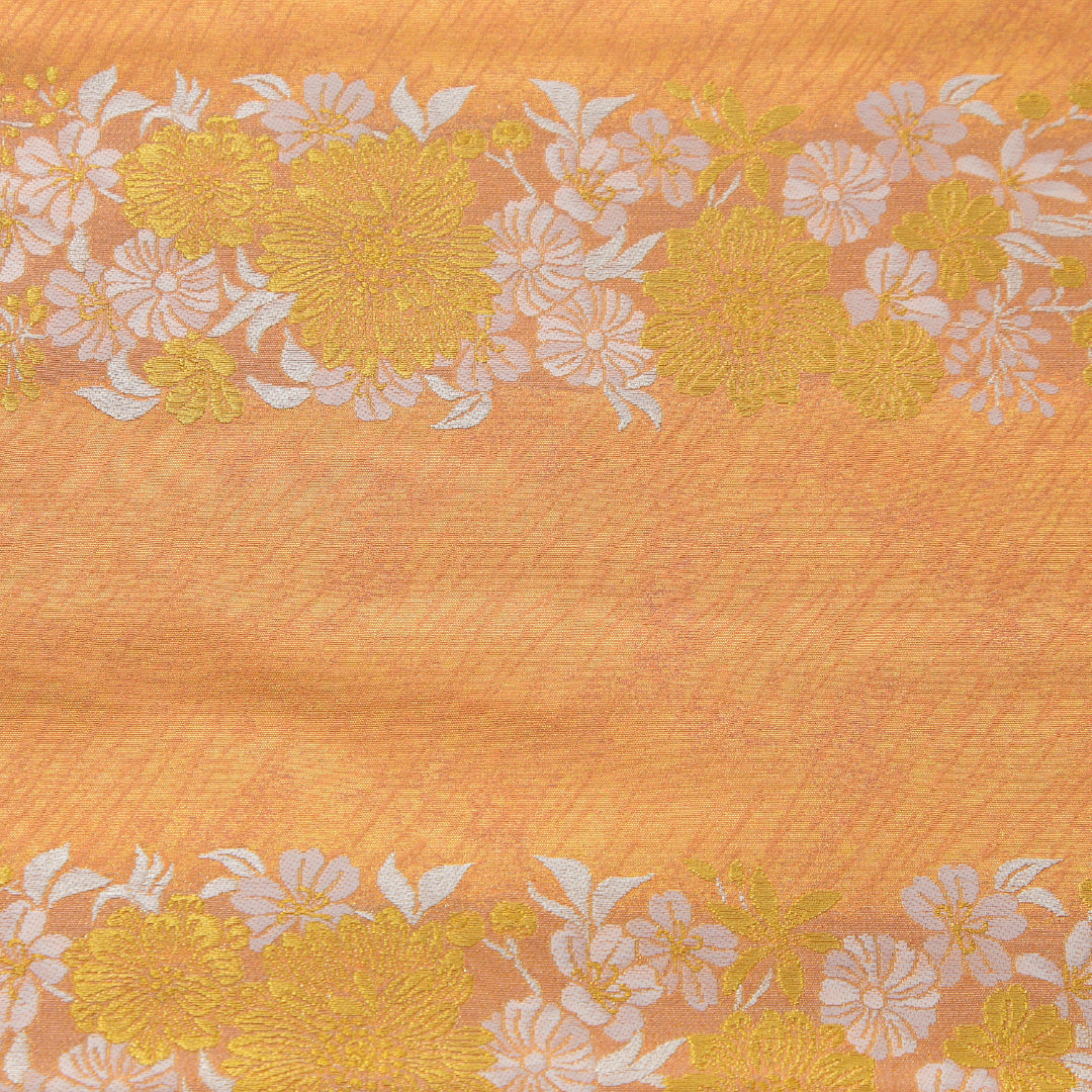 袋帯 帯丈448cm セミフォーマル ポイント柄 Aランク 正絹 菊 金系 朱系 1223-02331