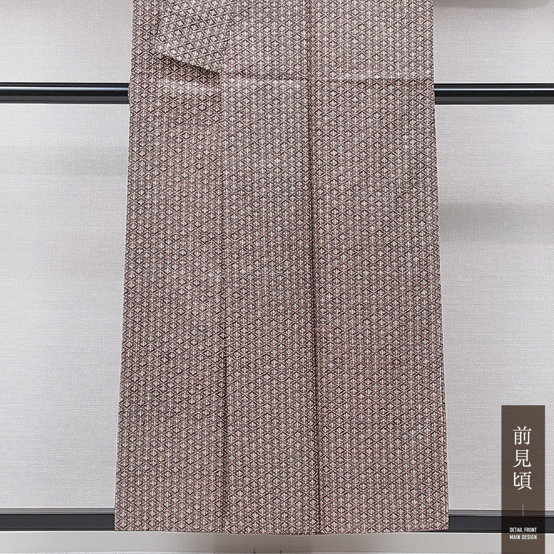 洗える着物 小紋 袷 身丈154cm 裄丈63cm ポリエステル Sランク インフォーマル 広衿 Sサイズ 花菱 茶系 RP 1221-15783