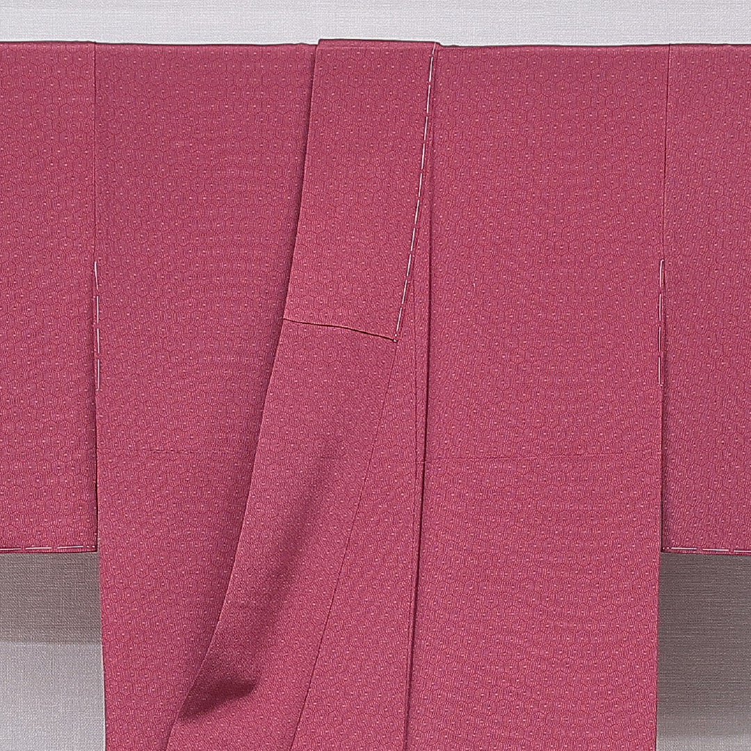 小紋 袷 身丈153cm 裄丈62cm 正絹 Sランク インフォーマル 広衿 Sサイズ 亀甲 赤系 RP 1221-15732