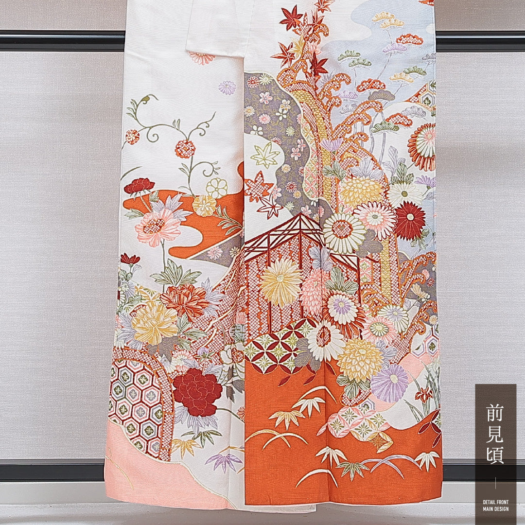 訪問着 洗える着物 袷 身丈158cm 裄丈64cm ポリエステル Aランク Mサイズ 広衿 セミフォーマル 吉祥文様 白系 1212-16264