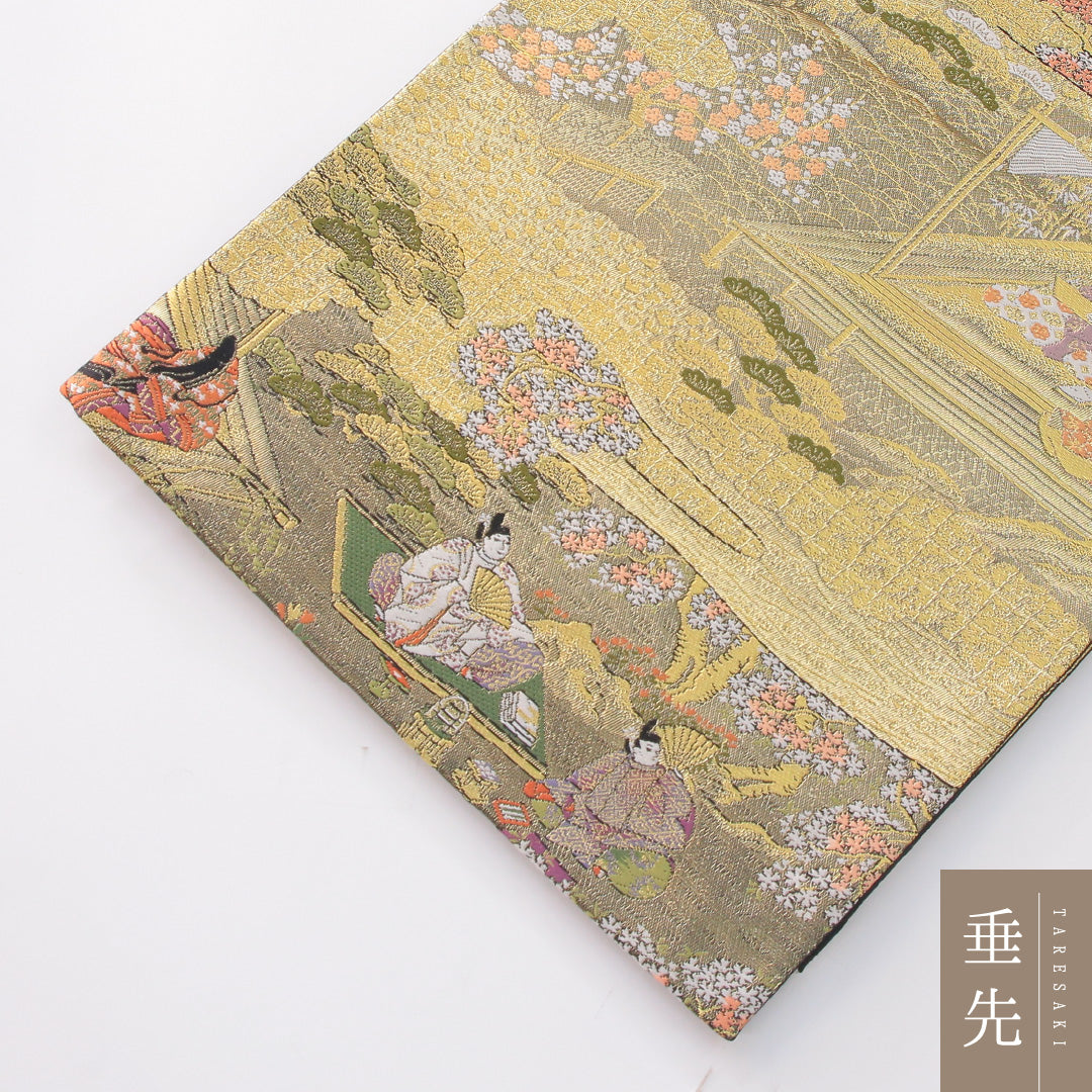 袋帯 帯丈450cm 正絹 六通 式図物語 フォーマル 平安絵巻 吉祥文様 金系 銀系 1243-02267