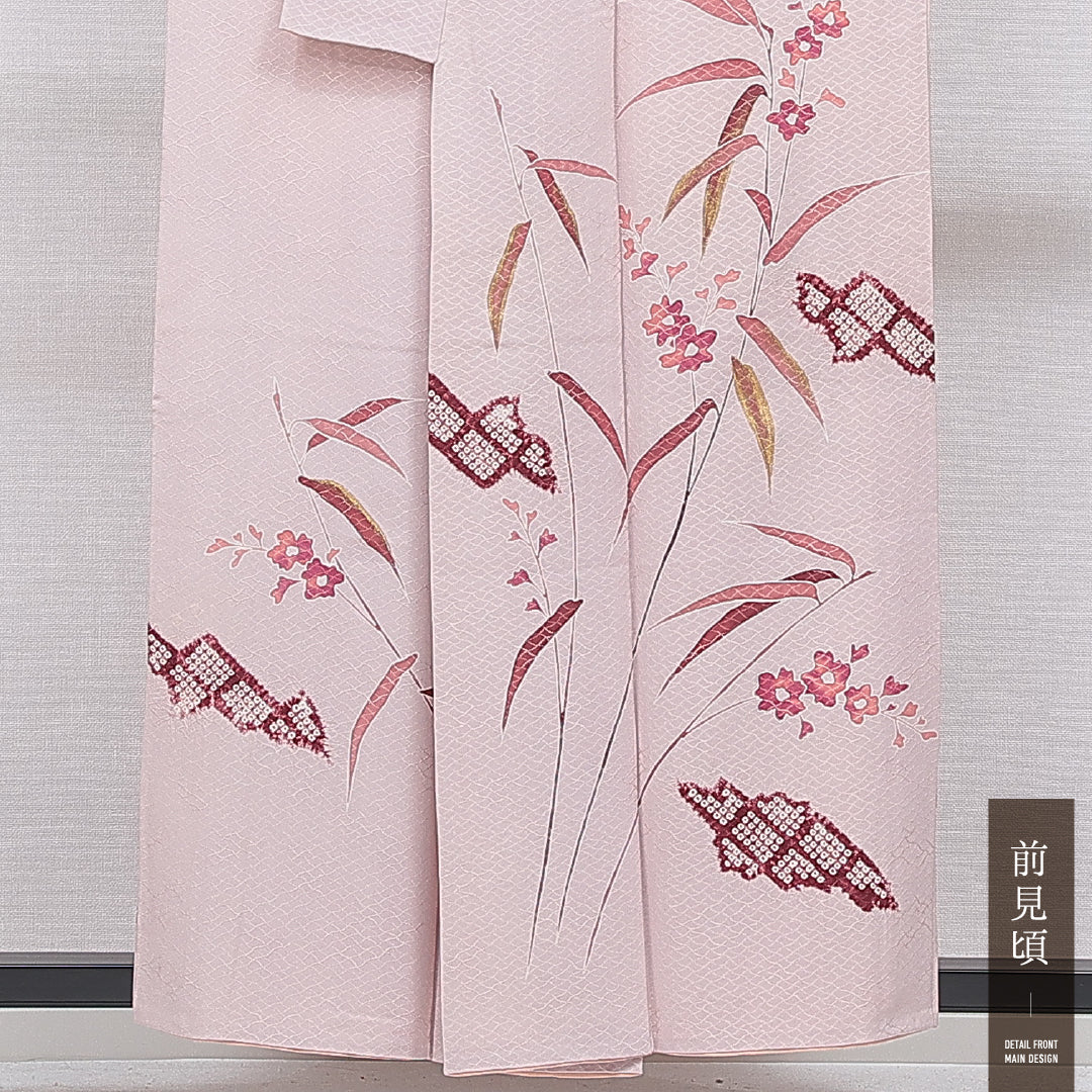 付下げ 袷 身丈156cm 裄丈64cm 正絹 Sランク インフォーマル 広衿 Mサイズ 花柄 ピンク系 RP 1218-16654