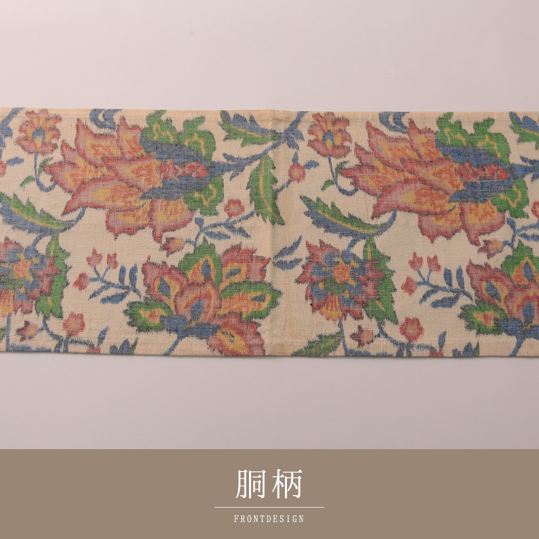 袋帯 帯丈428cm セミフォーマル 全通 Cランク 正絹 植物柄 クリーム系 1223-01882