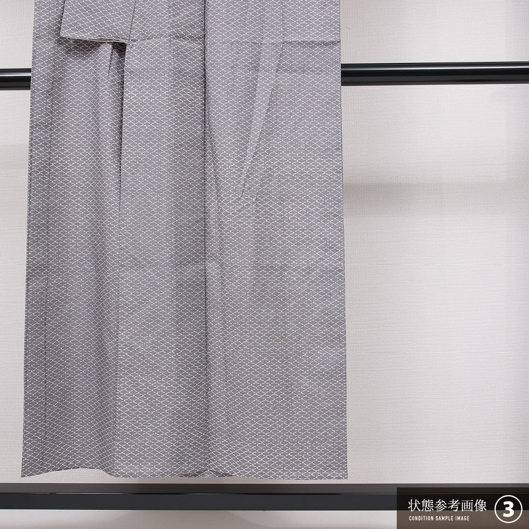 小紋 単衣 身丈147cm 裄丈61cm 正絹 Bランク インフォーマル 広衿 XSサイズ 抽象柄 グレー系 RP 1221-15041