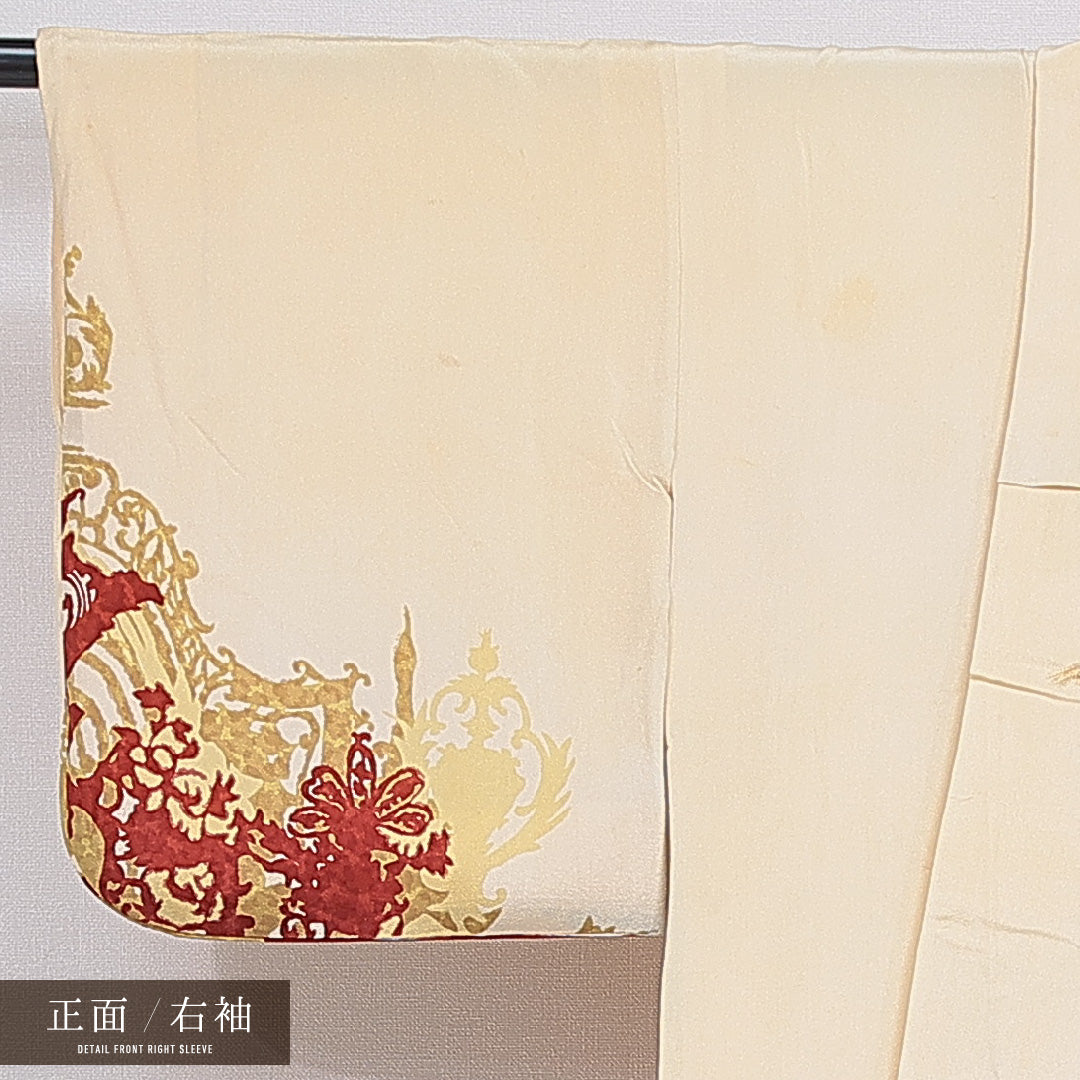 訪問着 袷 身丈146cm 裄丈63cm 正絹 Cランク セミフォーマル 広衿 XSサイズ 洋館文様 クリーム系 LP 1217-15976