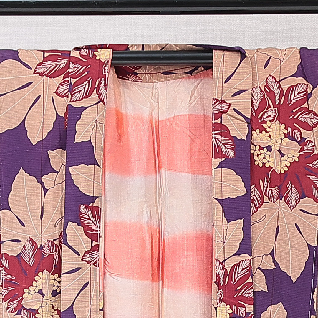 アンティーク 羽織（紬） 袷 身丈96cm 裄丈63cm 正絹 Aランク Sサイズ バチ衿 後染め 天狗の葉 緑系 1217-15180