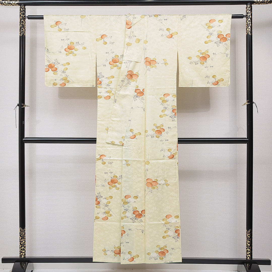 洗える着物 小紋 袷 身丈153cm 裄丈62cm ポリエステル Sランク インフォーマル 広衿 Sサイズ 饅頭菊 クリーム系 RP 1221-15852
