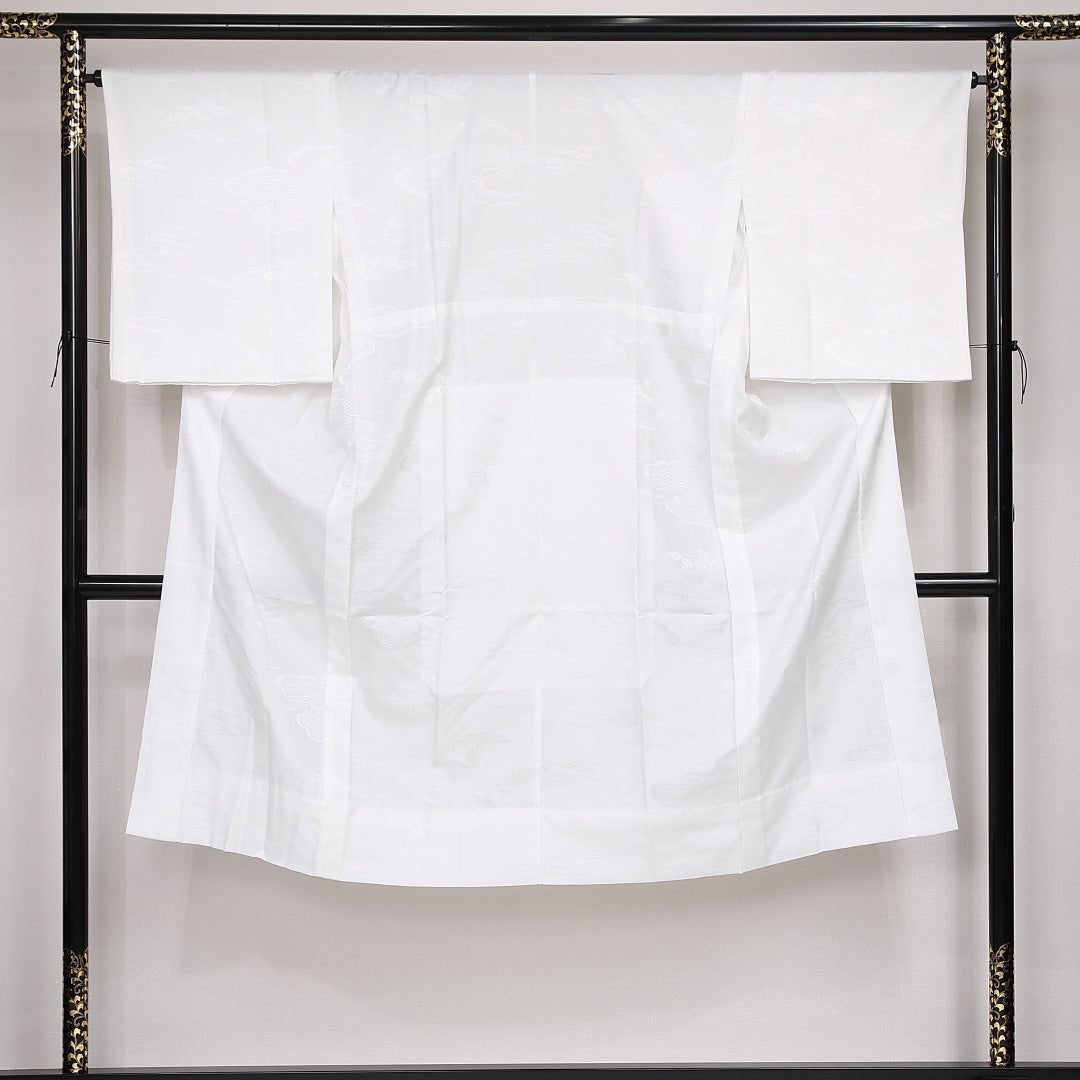 未使用品 長襦袢 洗える着物 身丈127cm 裄丈48cm ポリエステル Nランク Mサイズ 居敷当て 流水 しつけ糸 白系 1229-13165