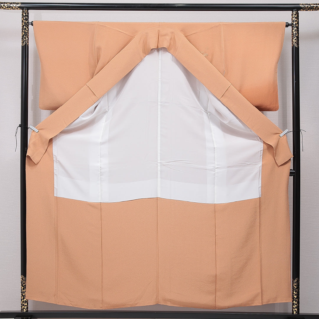 訪問着 身丈155cm 裄丈62cm 正絹 Sランク Mサイズ 広衿 一つ紋（五三桐） セミフォーマル 吉祥文様 刺繍 茶系 1212-15491