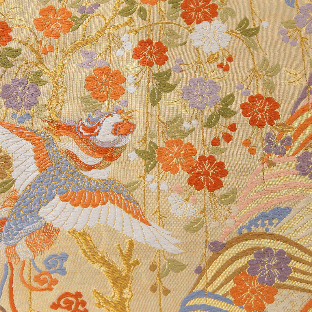 袋帯 帯丈444cm 正絹 六通 フォーマル 花喰鳥 蜀江 金系 1243-02184