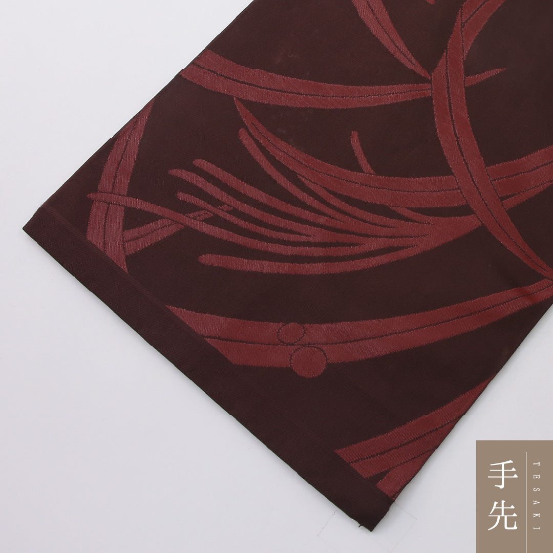 袋帯 帯丈428cm 正絹 六通 帯芯なし インフォーマル 北山錦 露芝草 赤系 茶系 1243-02235