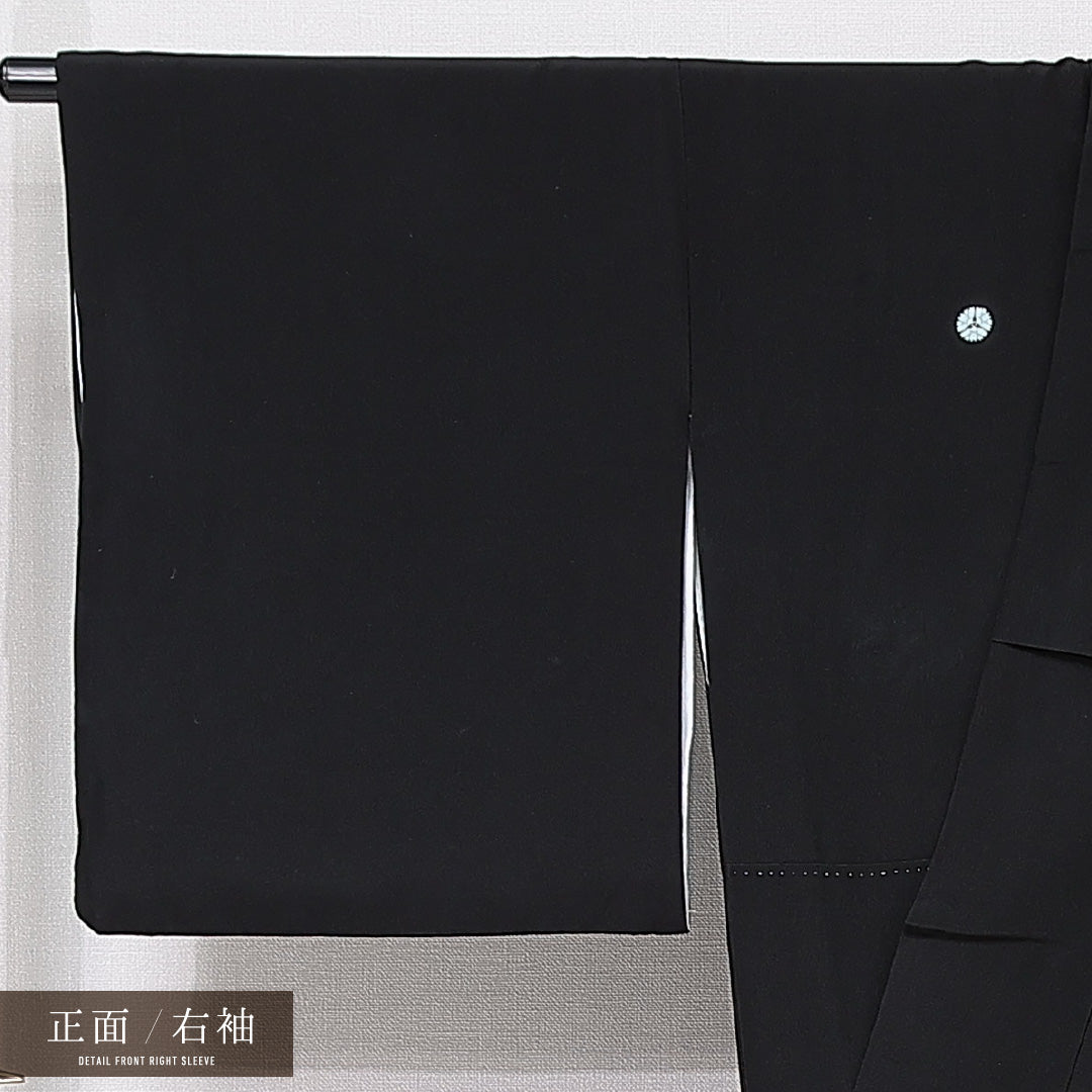 黒留袖 袷 身丈155cm 裄丈65cm 五つ紋 三つ横見菊 フォーマル Aランク Mサイズ 正絹 広衿 鶴 七宝 松 1211-F0676