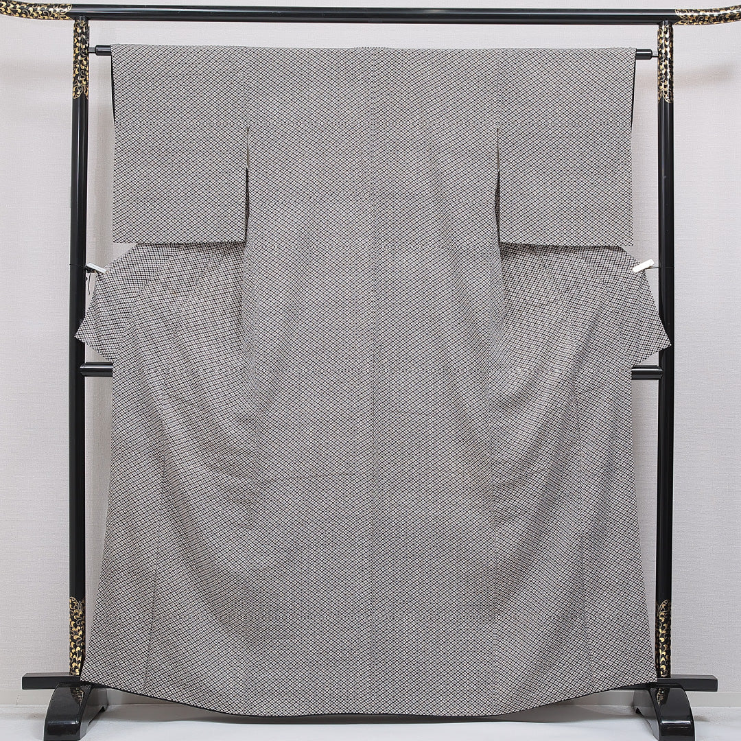 小紋 袷 身丈164cm 裄丈62cm 正絹 Cランク インフォーマル 広衿 Lサイズ 花菱 茶系 HP 1221-16737