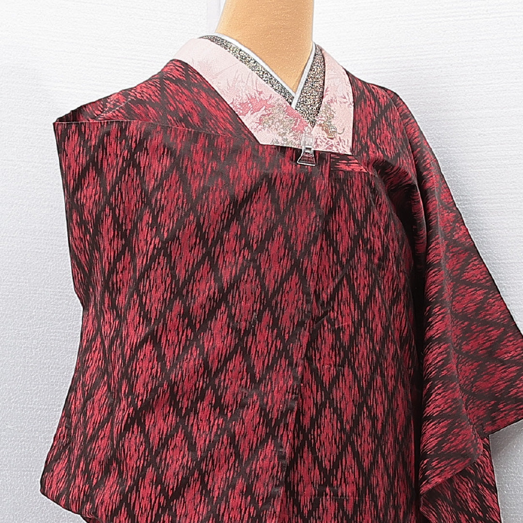 道行コート 袷 身丈120cm 裄丈63cm 正絹 Aランク Sサイズ 菱 赤系 HP 1237-15275