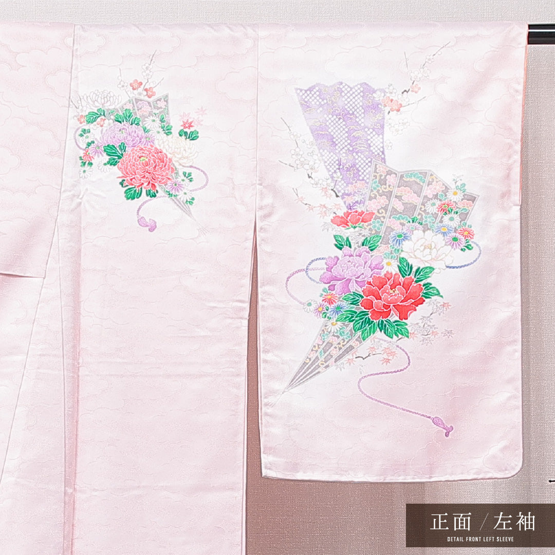訪問着 袷 身丈163cm 裄丈65cm ポリエステル 洗える着物 Aランク セミフォーマル 広衿 Lサイズ 紋意匠 雲取り 古典柄 古典的 華やか ピンク系 HP 1217-15068