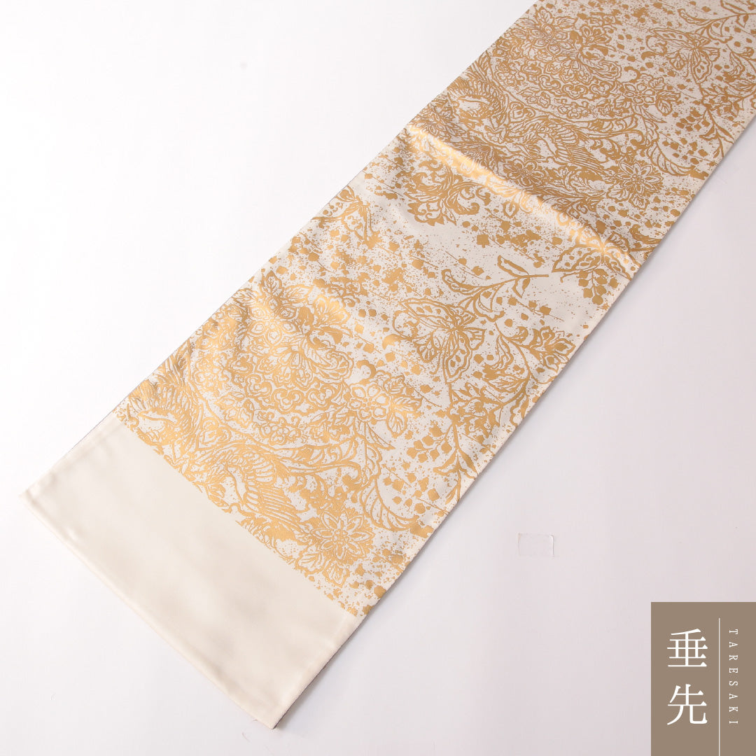 袋帯 帯丈462cm 正絹 ポイント柄 染め帯 フォーマル 双鳥唐花文 金系 クリーム系 1243-01750