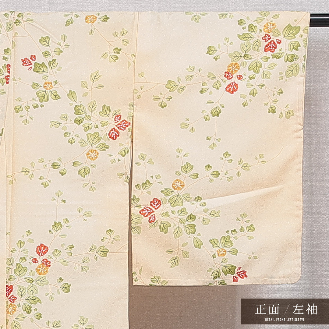 小紋 袷 身丈157cm 裄丈64cm 正絹 Sランク インフォーマル 広衿 Mサイズ 苺 黄系 RP 1221-16049