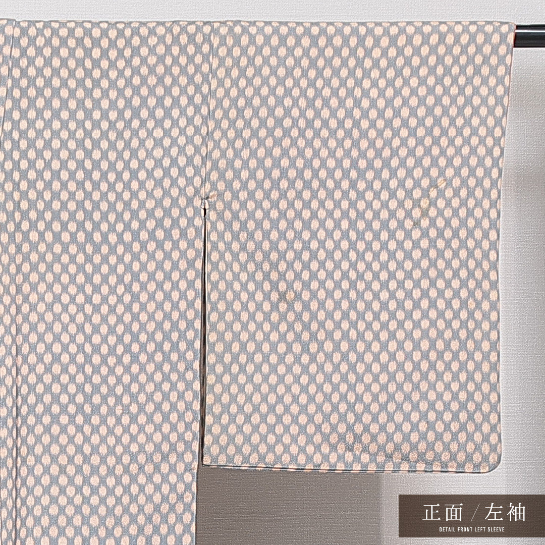 紬 袷 身丈157cm 裄丈63cm 正絹 Cランク Mサイズ 広衿 カジュアル ドット グレー系 1216-15658