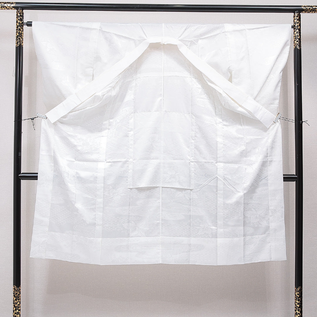 夏物 長襦袢 絽 身丈132cm 裄丈64cm 正絹 Sランク XLサイズ 流水 花柄 白系 RP 1239-15417