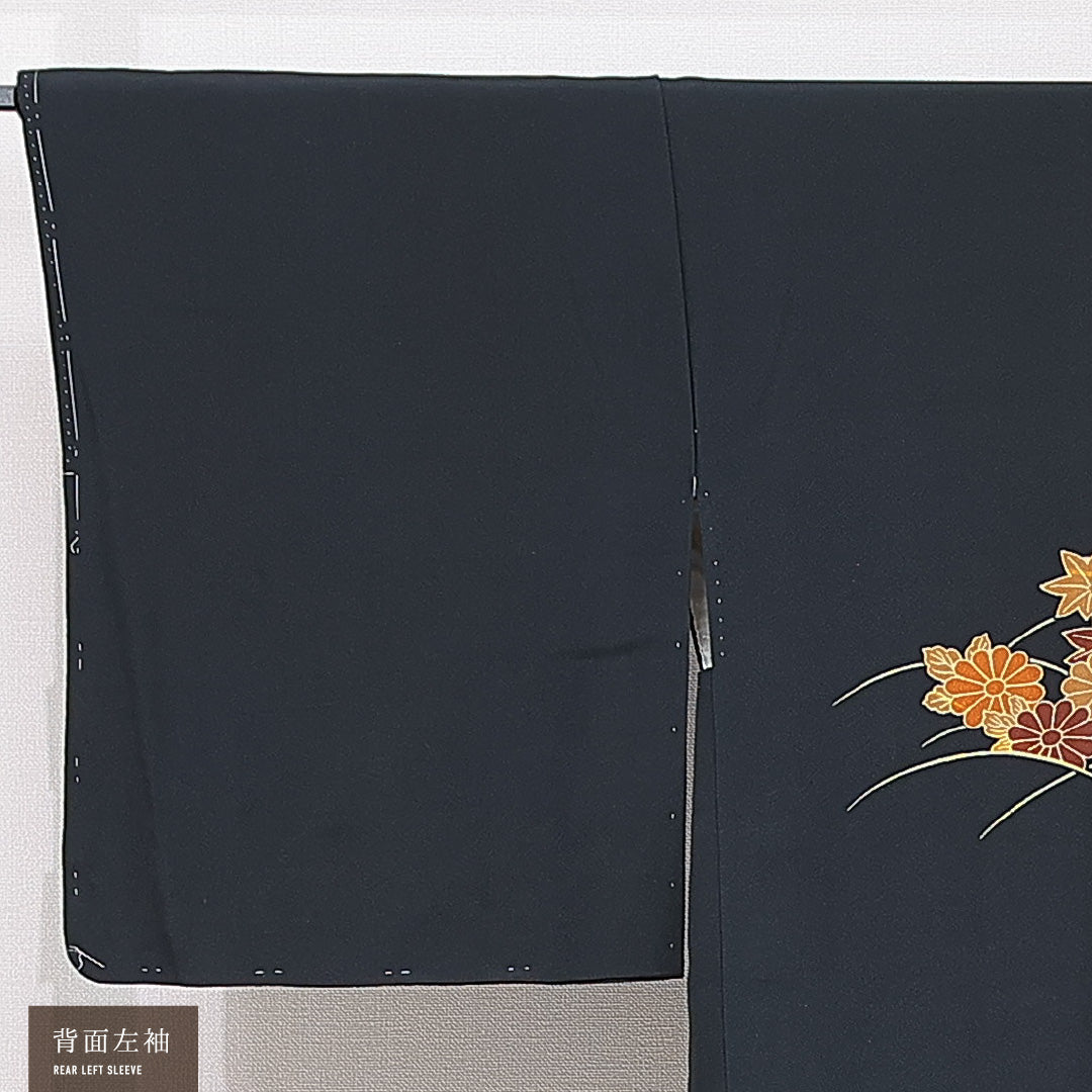 黒羽織 袷 身丈79cm 裄丈65cm 正絹 Aランク インフォーマル Mサイズ 菊 紅葉 黒系 RP 1233-15314