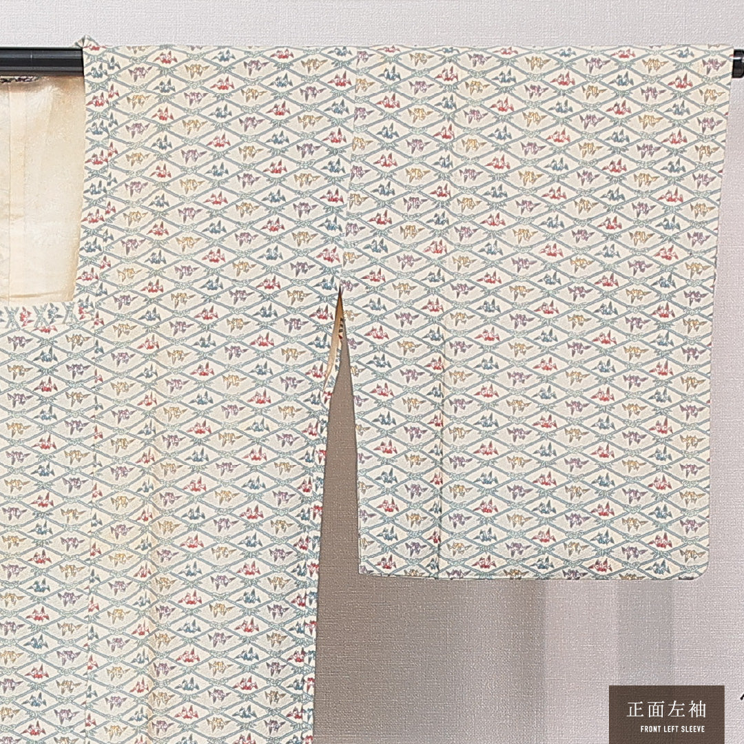 道行コート 袷 身丈91cm 裄丈63cm 正絹 Cランク セミフォーマル Sサイズ 折鶴 クリーム系 LP 1237-16798