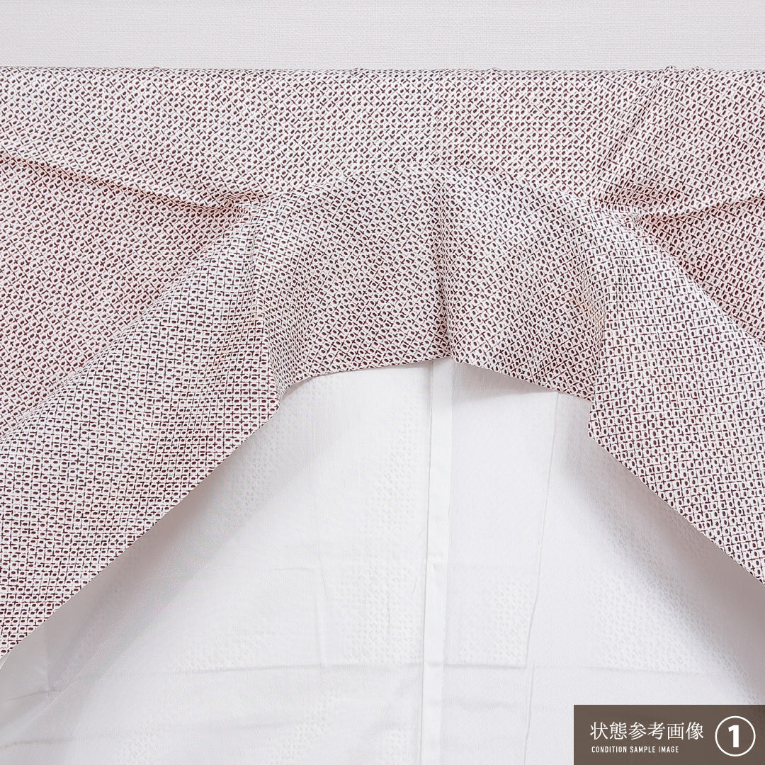 洗える着物 小紋 袷 身丈161cm 裄丈66cm ポリエステル Bランク インフォーマル 広衿 Lサイズ 鹿の子柄 茶系 HP 1221-16250