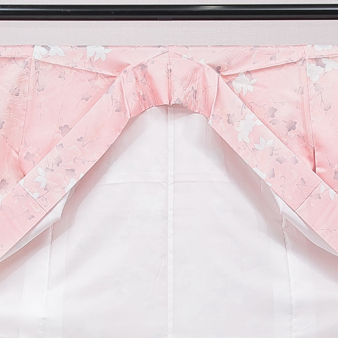 小紋 洗える着物 袷 身丈161cm 裄丈64cm ポリエステル Sランク Lサイズ 広衿 インフォーマル 花柄 ピンク系 1215-15790