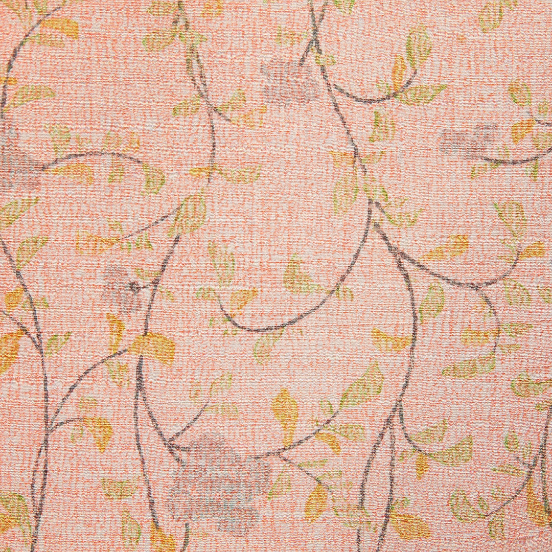 紬 洗える着物 袷 身丈174cm 裄丈64cm ポリエステル Cランク 2XLサイズ 広衿 カジュアル 花柄 朱系 ベージュ系 1216-16085