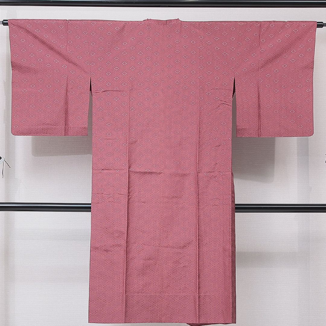 道行コート 単衣 身丈126cm 裄丈64cm 正絹 Sランク セミフォーマル Mサイズ 刺繍 ポケットあり 菱 ピンク系 RP 1237-16789